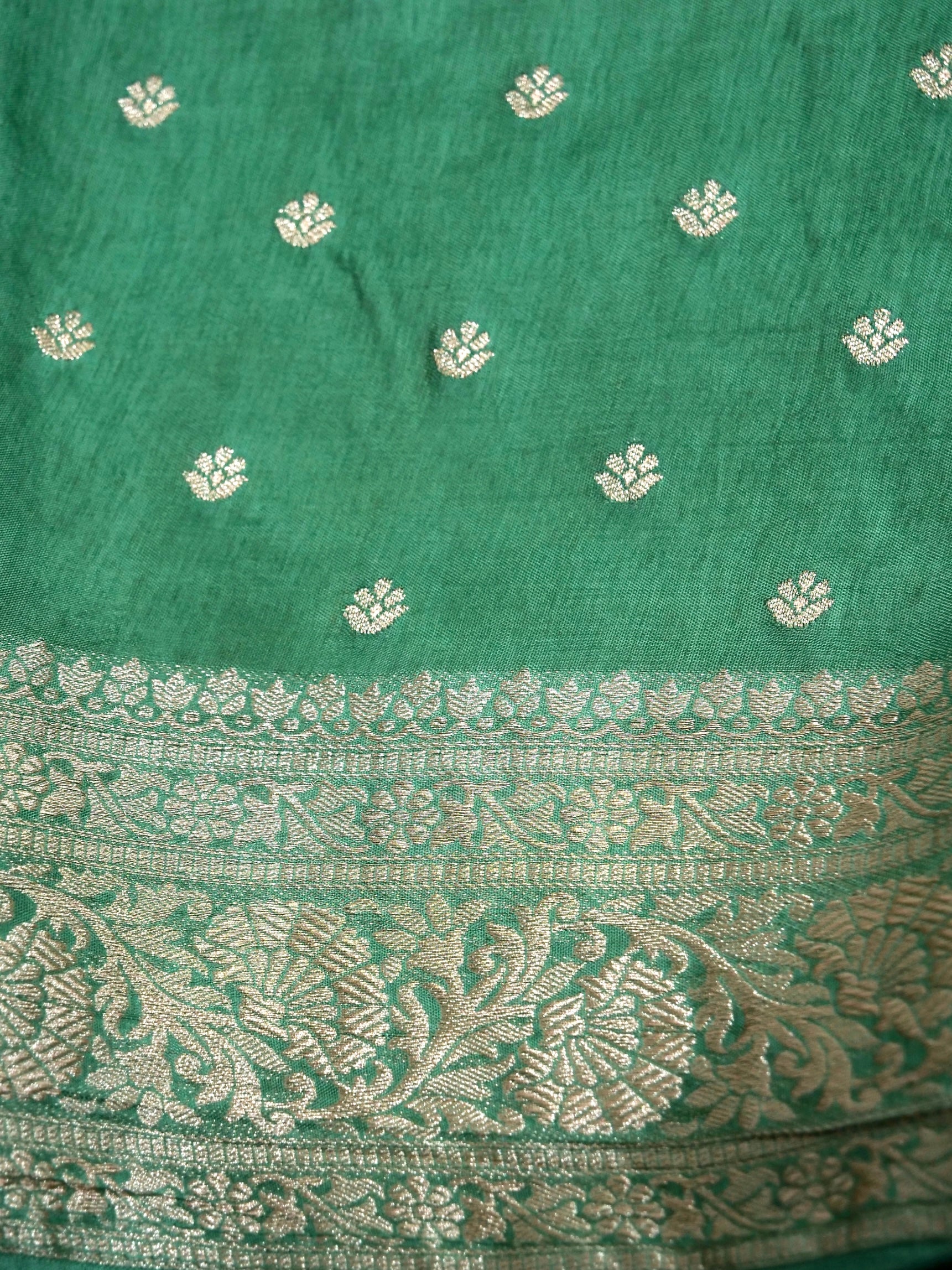 Sea Green Banarasi Dola Silk Saree - Image 6