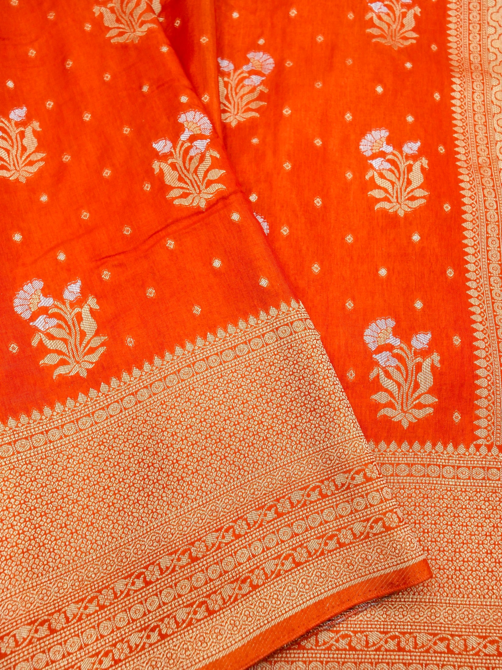 Tangerine Orange Banarasi Dola Silk Saree - Image 3