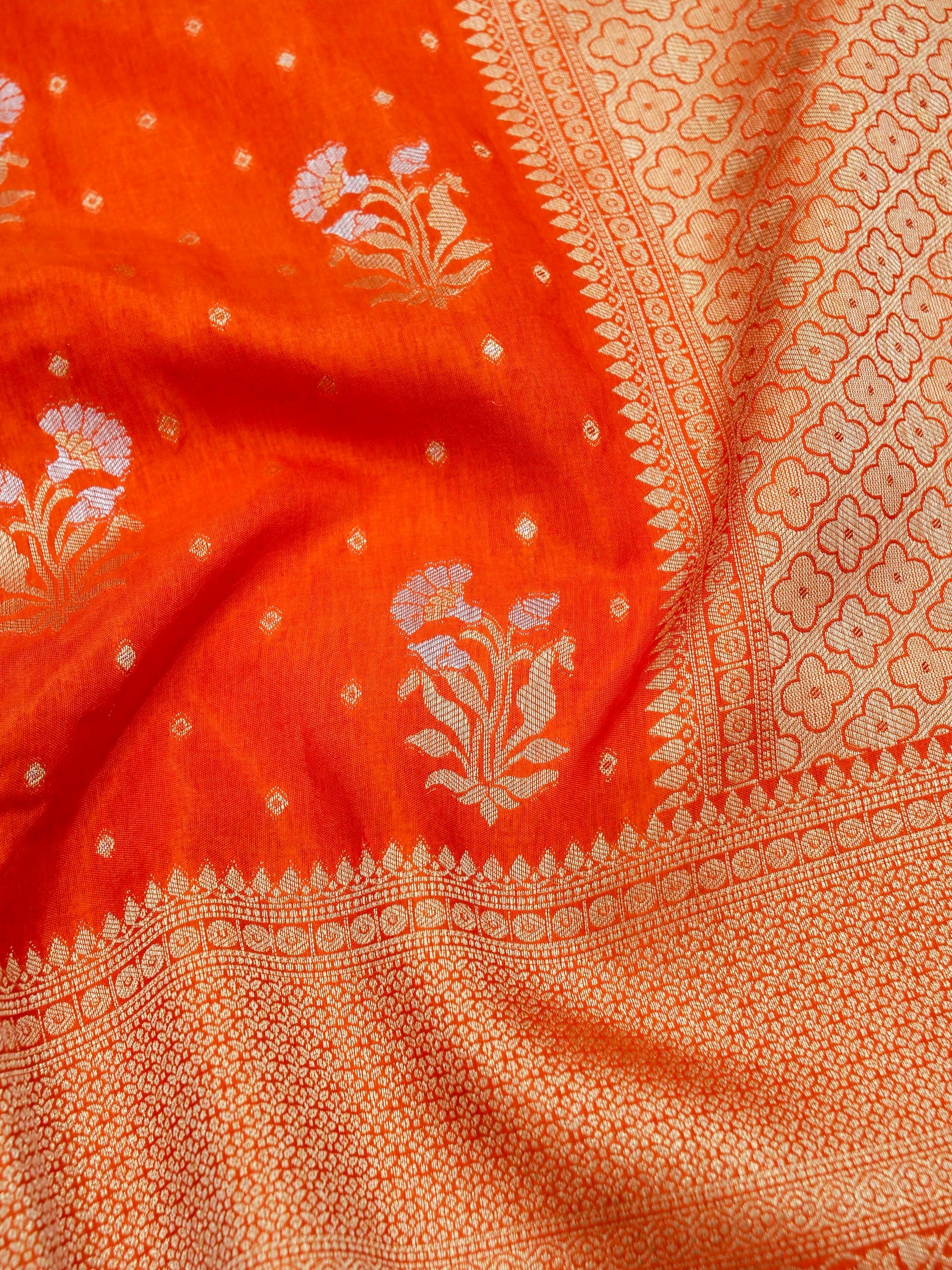 Tangerine Orange Banarasi Dola Silk Saree - Image 4