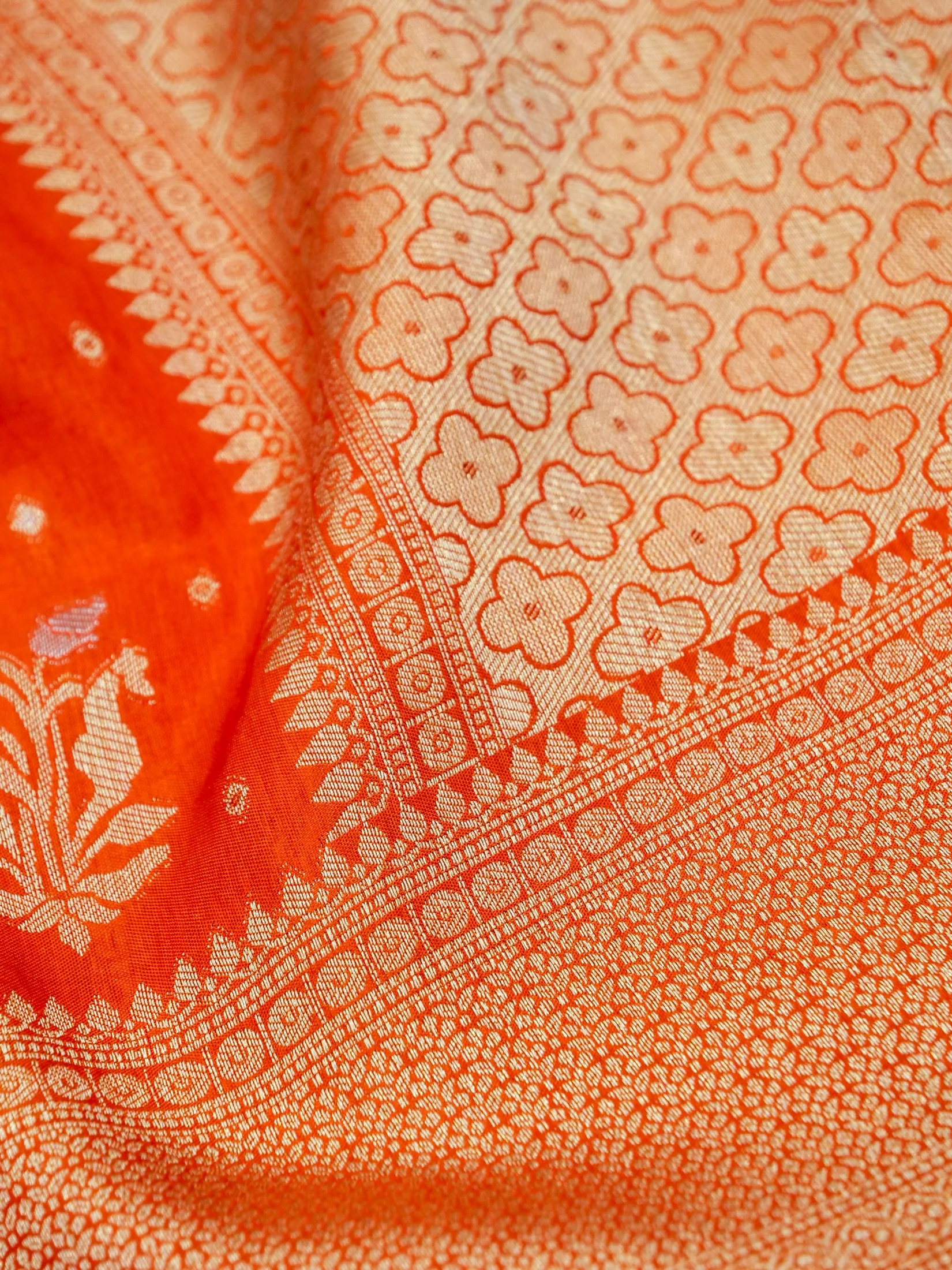 Tangerine Orange Banarasi Dola Silk Saree - Image 5