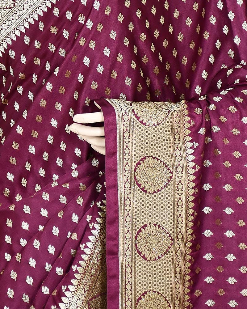 Wine Banarasi Silk Saree with Zari - Image 3