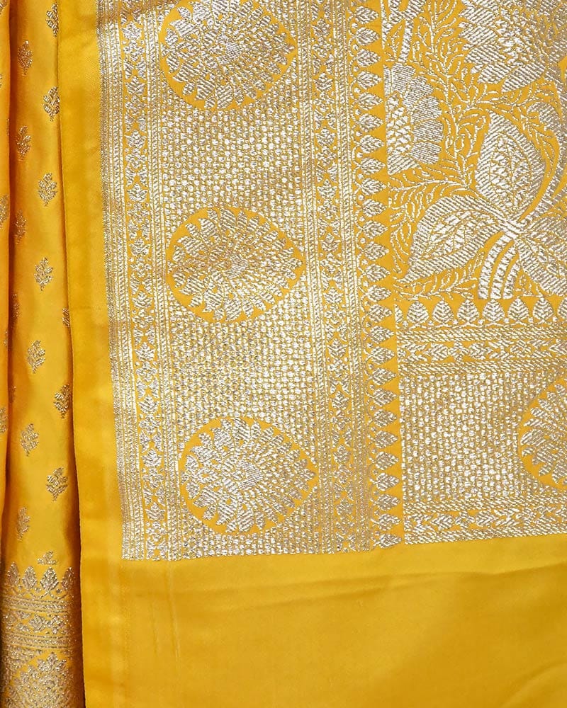 Yellow Banarasi Silk Saree with Zari Buti - Image 4